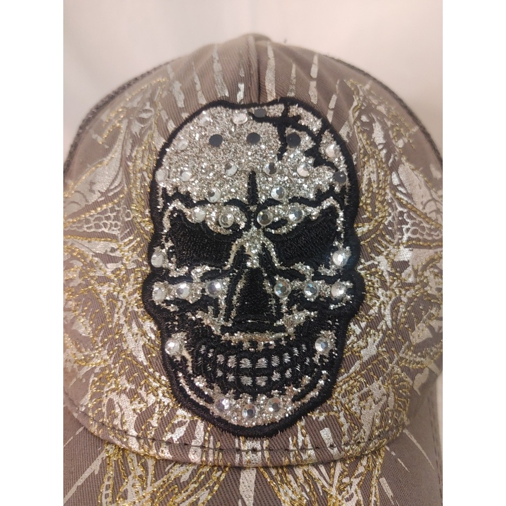 KB Ethos VTG Skull Embroidery Snapback Hat Skulls‎ Adjustable Cap Women Grey - Picture 5 of 8